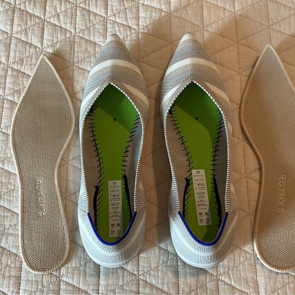 Rothy's W11.5 Pointed flats Cream Light Blue TanMetallic Stripe - Picture 4 of 8